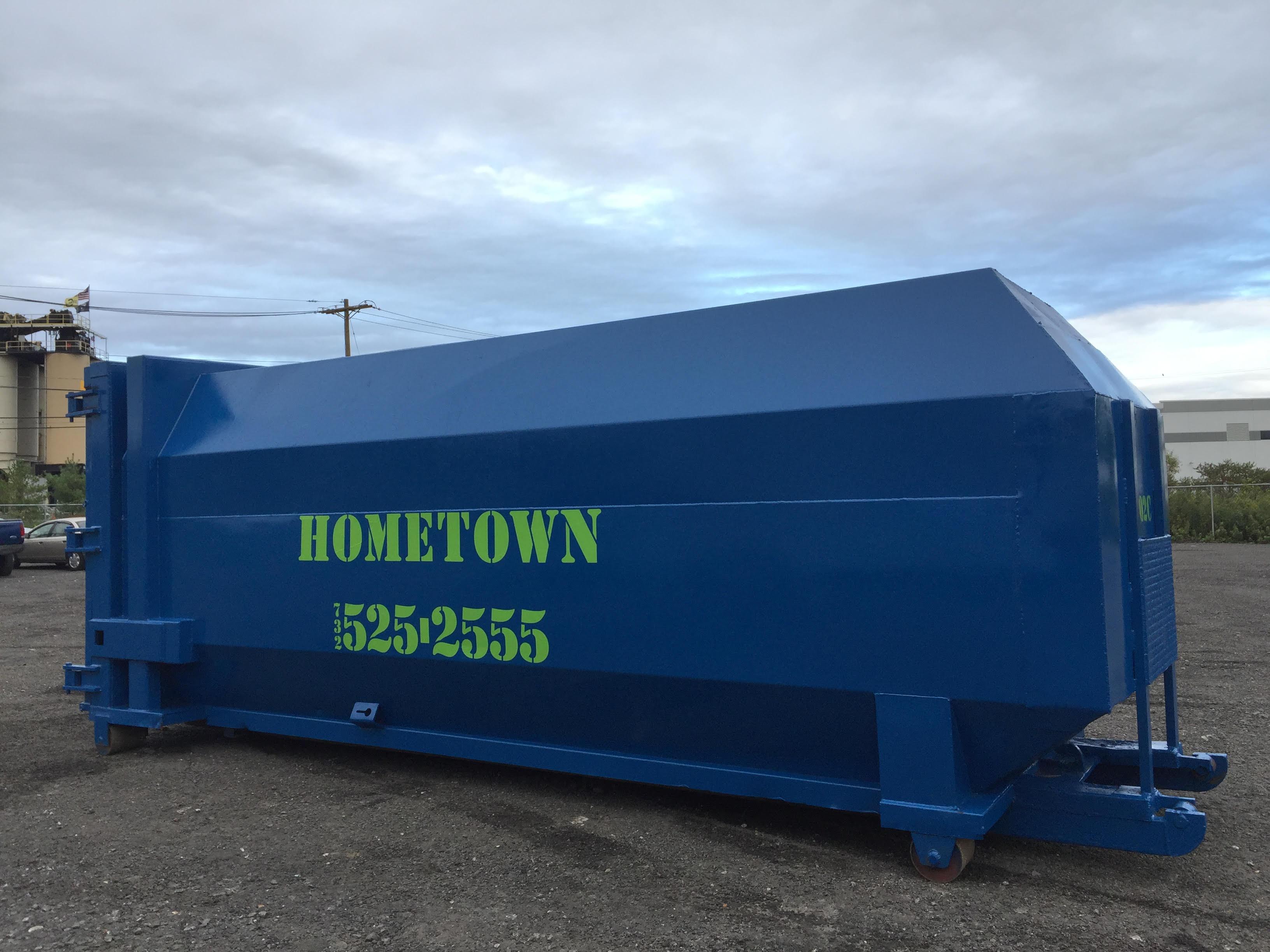 blue trash compactor